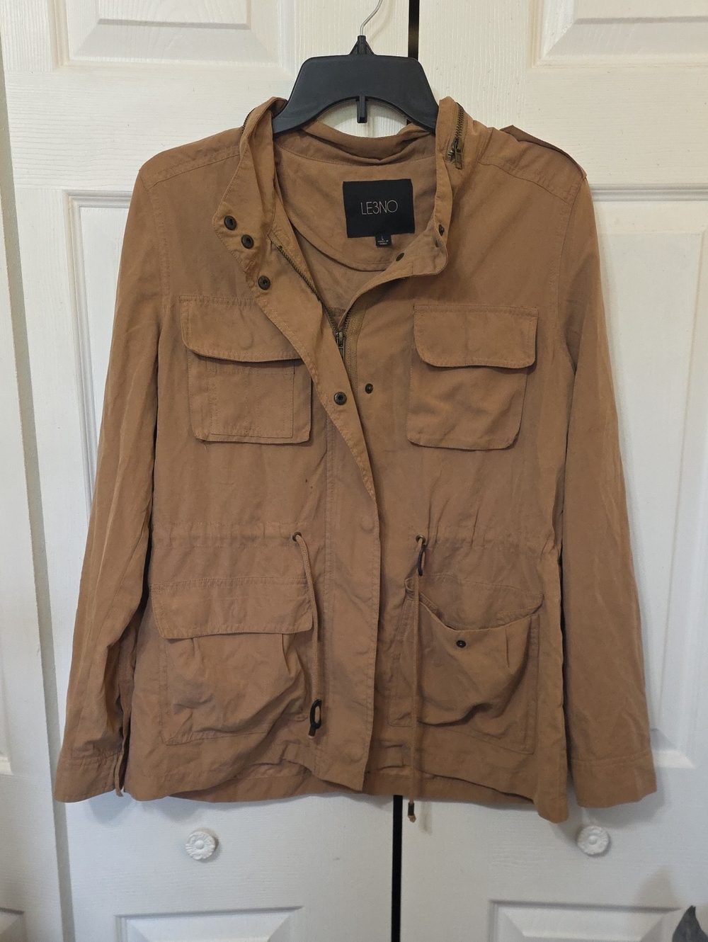 Womens LE3NO brown utility jacket size large